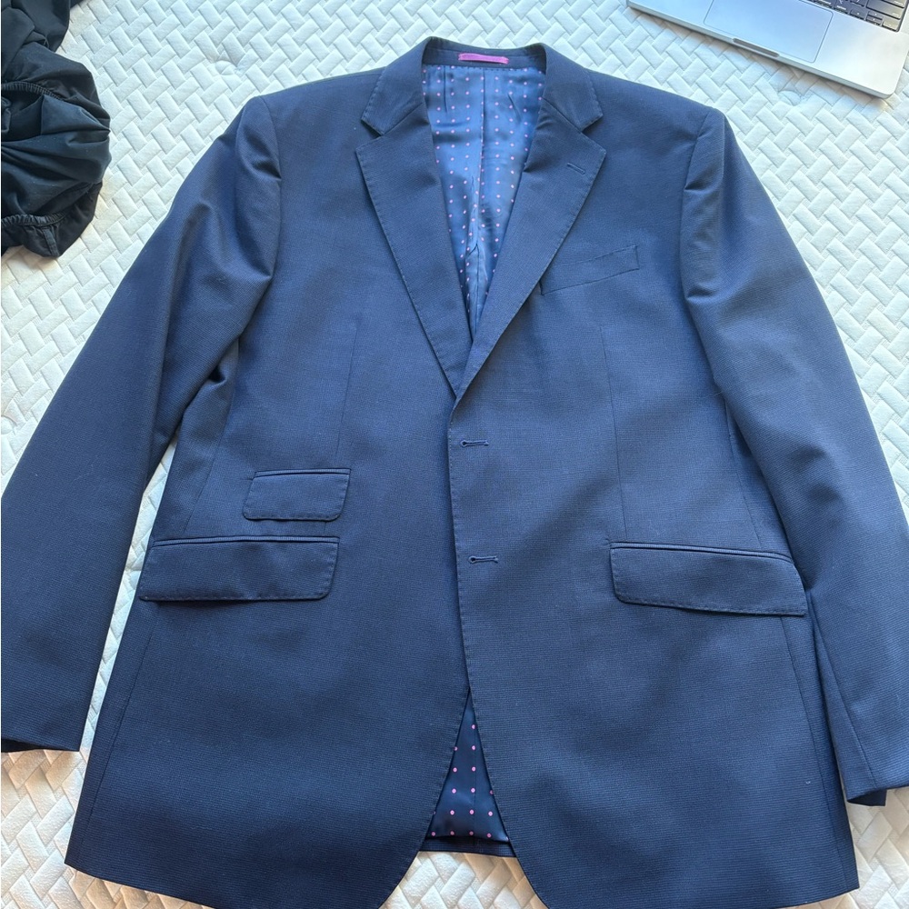 Men's Navy Blazer with Polka Dot Lining